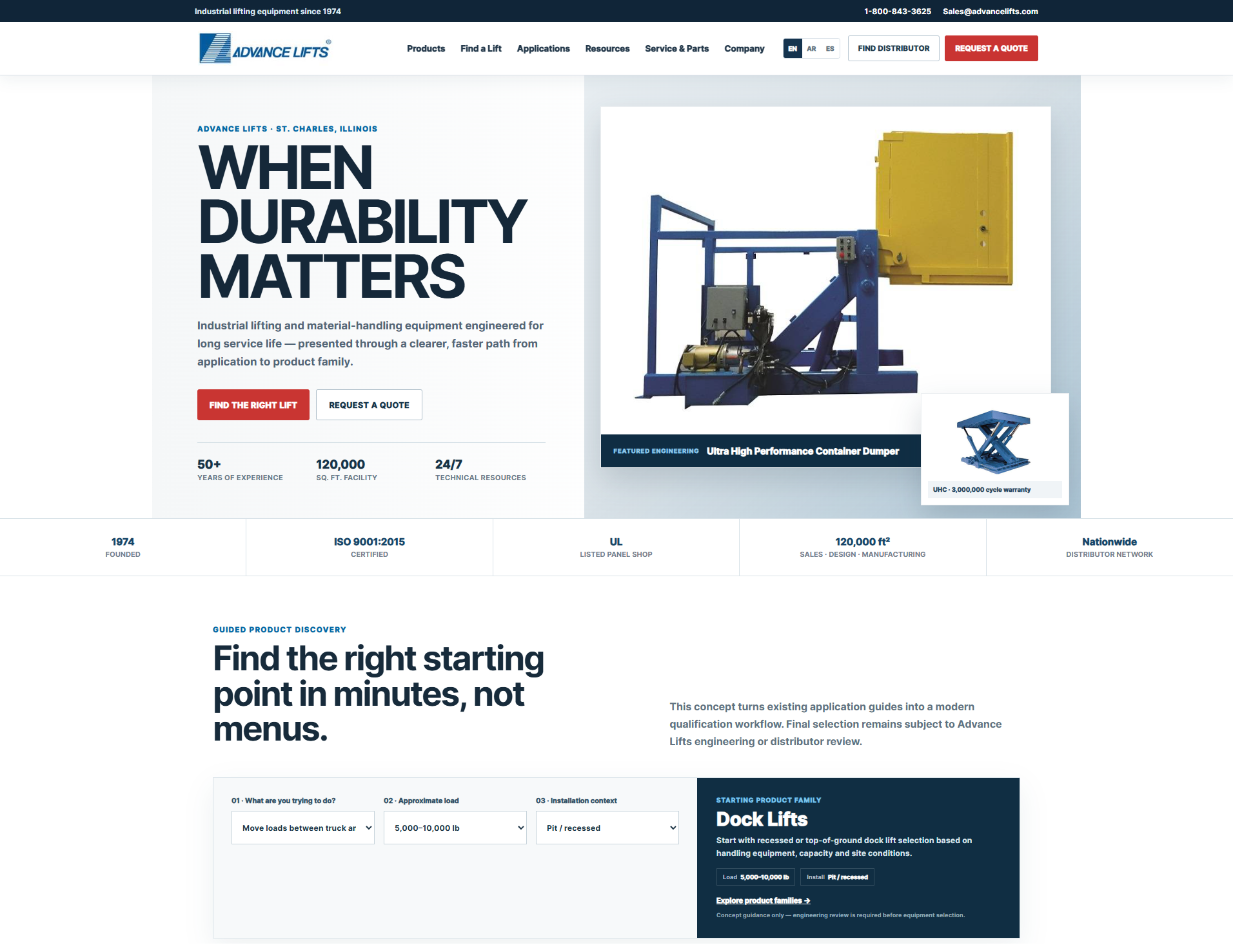 Advance Lifts — Industrial Lifting / Material Handling concept website preview